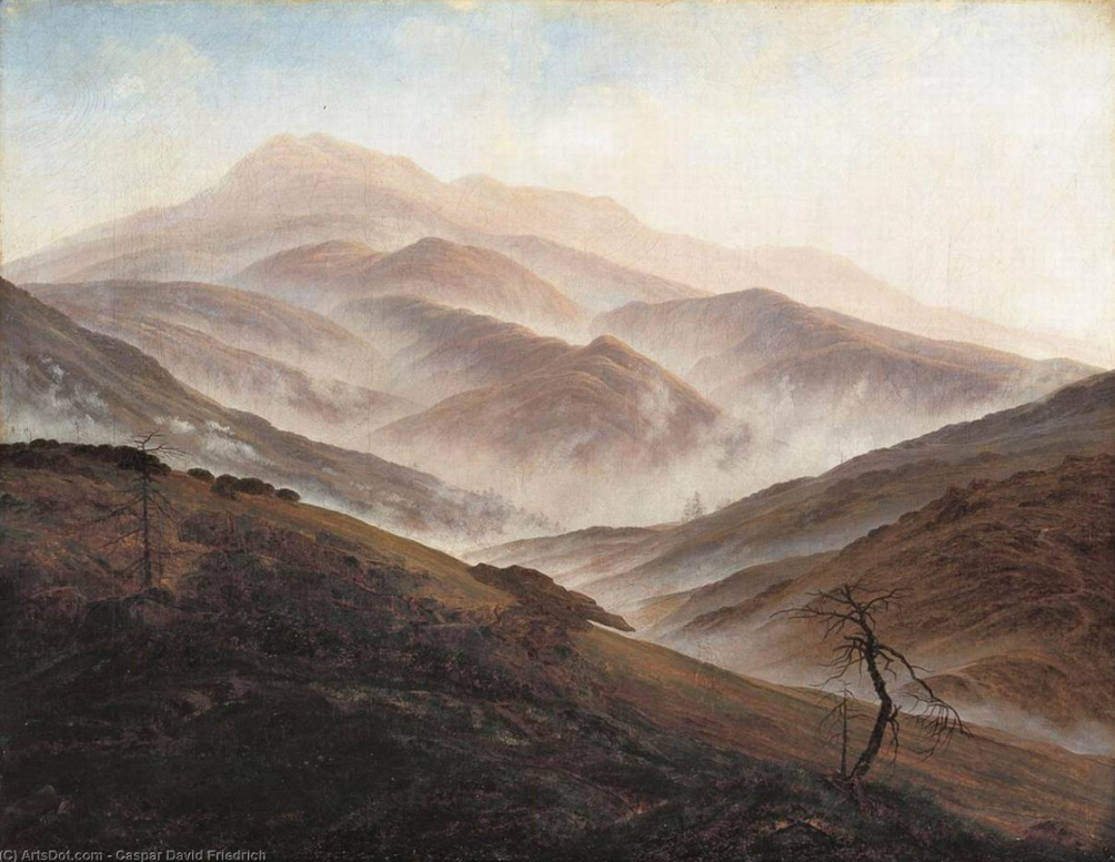 1819 - Paysage des Monts des Géants avec le brouillard montant